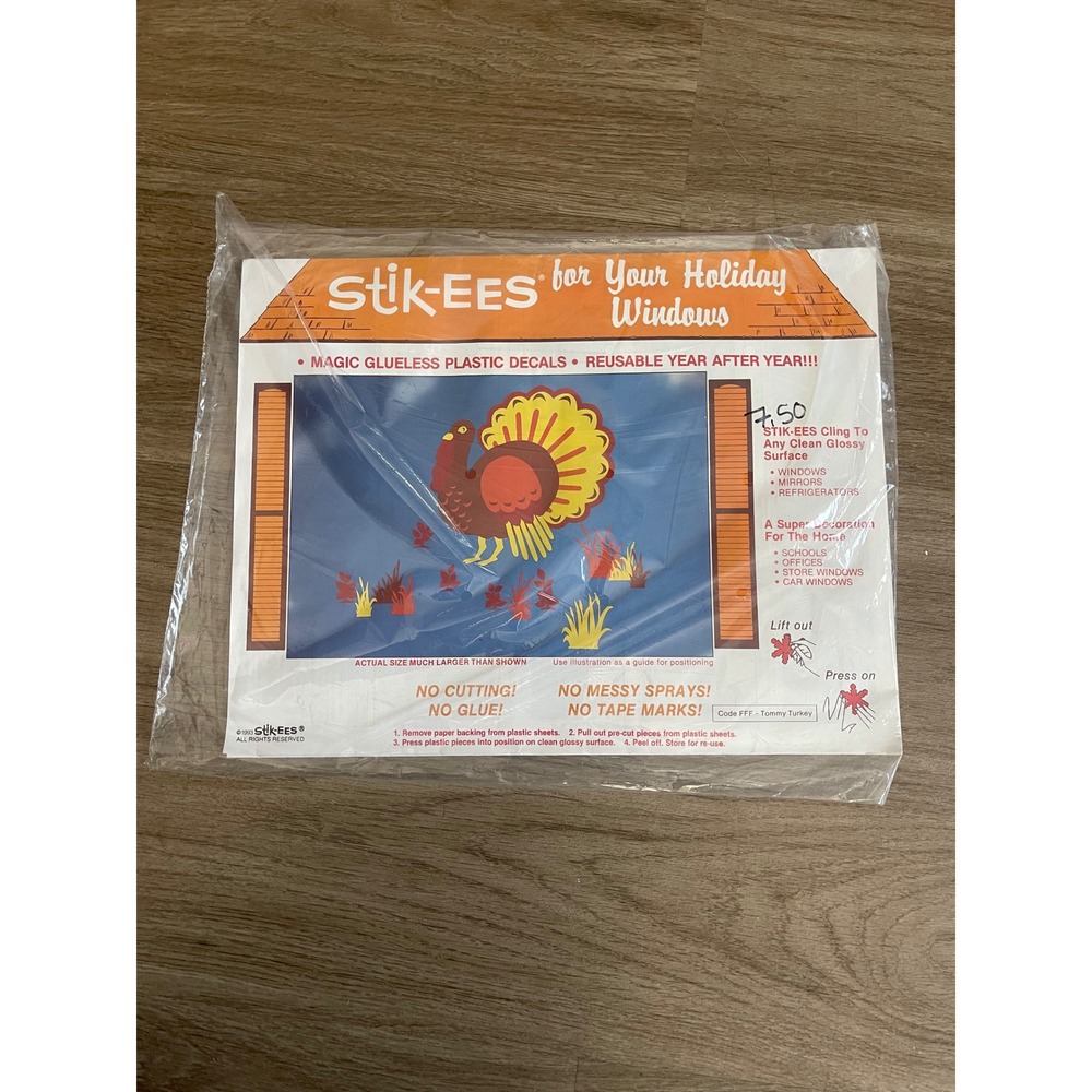 Vtg Stik-ees Window Clings 90s Teacher School turkey thanksgiving fall